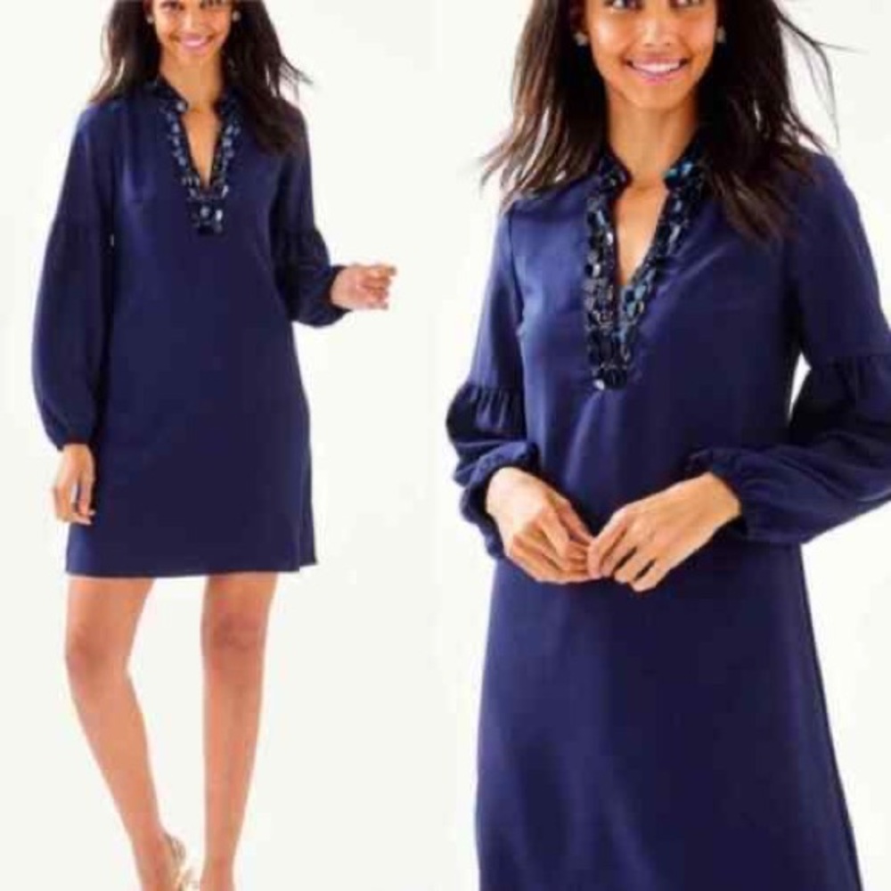 Lilly Pulitzer Women's Shea Stretch Dress Tunic True Navy Blue